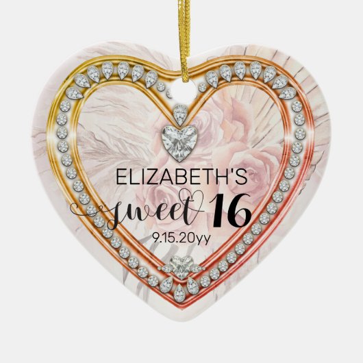 Roze rozen |Diamonds Sweet 16 Keepakes Ornament (Voorkant)