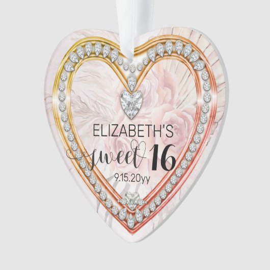 Roze rozen |Diamonds Sweet 16 Keepakes Ornament (voorkant)