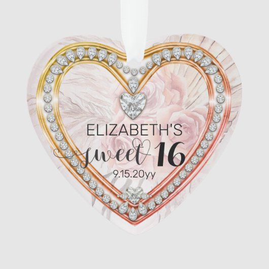 Roze rozen |Diamonds Sweet 16 Keepakes Ornament (voorkant)