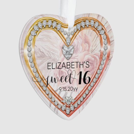 Roze rozen |Diamonds Sweet 16 Keepakes Ornament (voorkant)