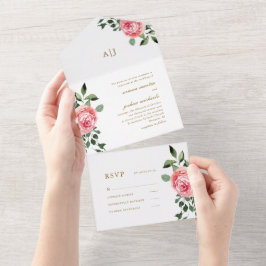 roze rozen die allemaal in één uitnodiging binden