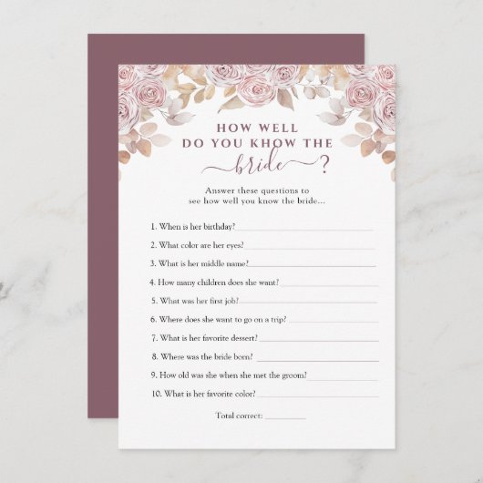 Roze Rozen die de bruid kent Beste Game Kaart (Voorkant / Achterkant)