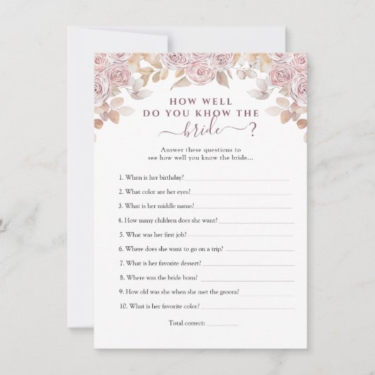 Roze Rozen die de bruid kent Beste Game Kaart (Voorkant)