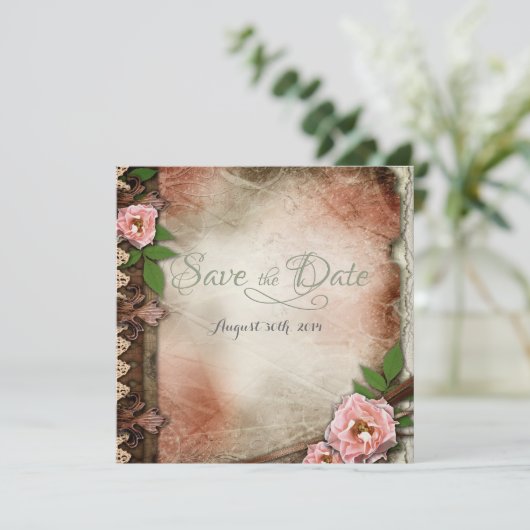 roze rozen die de Datum bewaren Save The Date (Staand voorkant)