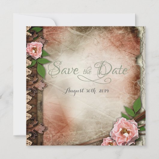  roze rozen die de Datum bewaren Save The Date (Voorkant)