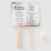 Roze rozen die een bruiloft vormen met een program handwaaier (Voorkant en achterkant)