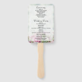 Roze rozen die een bruiloft vormen met een program handwaaier (Achterkant)