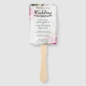 Roze rozen die een bruiloft vormen met een program handwaaier (Voorkant)