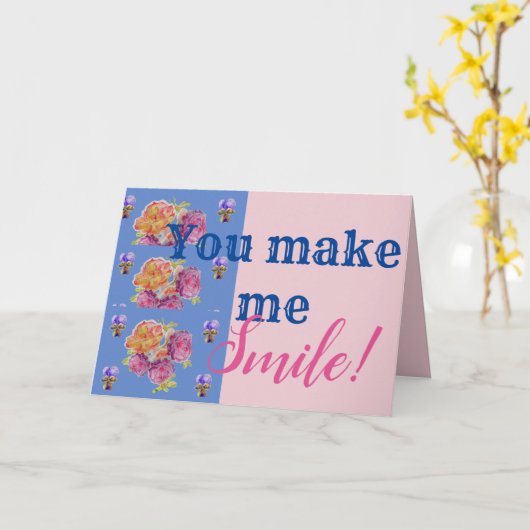 Roze rozen die je me een glimlach-citaat van Birth Kaart (Gele Bloem)