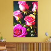 Roze Rozen Digitaal Kunstwerk-48345 Canvas Afdruk (Insitu (Woonkamer))