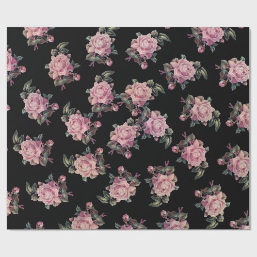Roze rozen donker bloemmotief Shabby Chic-feest Cadeaupapier (Vlak)