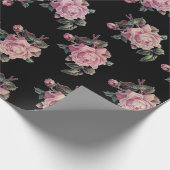 Roze rozen donker bloemmotief Shabby Chic-feest Cadeaupapier (Hoek)