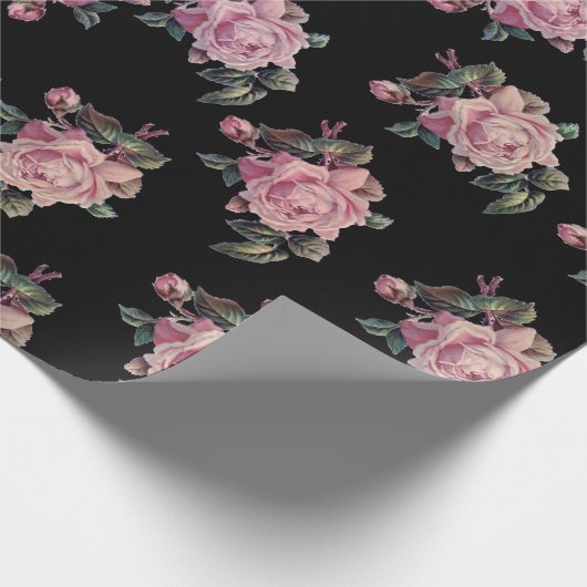 Roze rozen donker bloemmotief Shabby Chic-feest Cadeaupapier (Hoek)