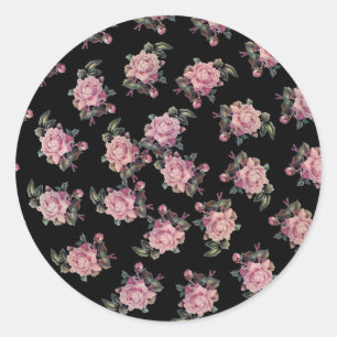 Roze Rozen Donker Bloemmotief Shabby Chic Feestje Ronde Sticker