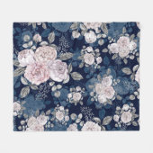 Roze Rozen Donkerblauw: Fleece Deken (Voorkant (Horizontaal))
