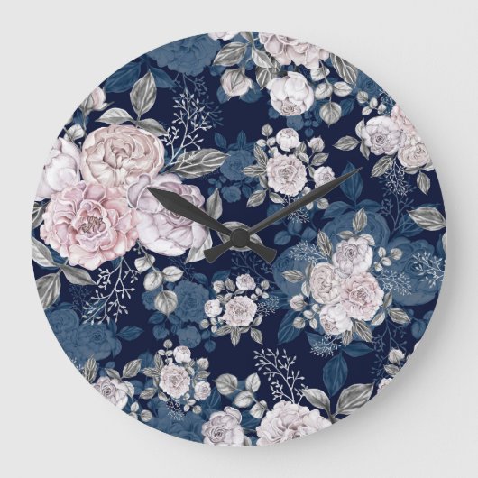 Roze Rozen Donkerblauw: Grote Klok (Voorkant)