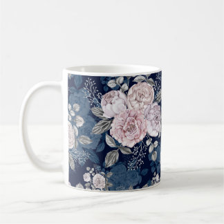 Roze Rozen Donkerblauw:  Koffiemok