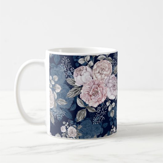 Roze Rozen Donkerblauw: Koffiemok (Links)