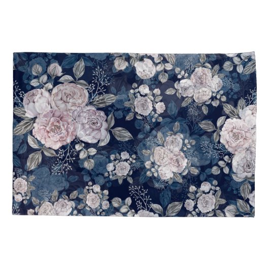 Roze Rozen Donkerblauw:  Kussensloop (Achterkant)