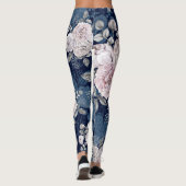 Roze Rozen Donkerblauw:  Leggings (Achterkant)