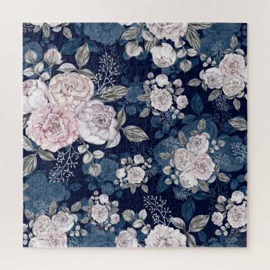 Roze Rozen Donkerblauw: Legpuzzel (Verticaal)