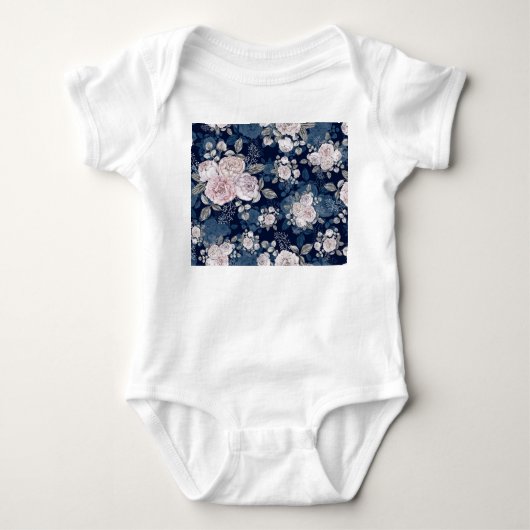 Roze Rozen Donkerblauw:  Romper (Voorkant)