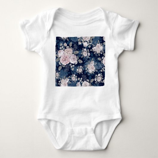Roze Rozen Donkerblauw: Romper (Voorkant)