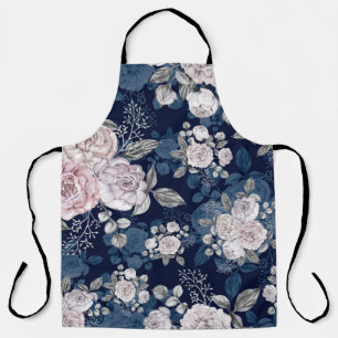 Roze Rozen Donkerblauw:  Schort