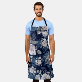 Roze Rozen Donkerblauw: Schort (Gedragen)