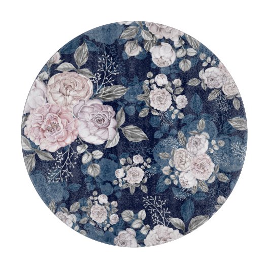 Roze Rozen Donkerblauw: Snijplank (Voorkant)