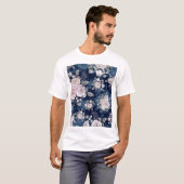 Roze Rozen Donkerblauw: T-shirt (Voorkant volledig)