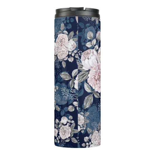 Roze Rozen Donkerblauw: Thermosbeker (Achterkant)