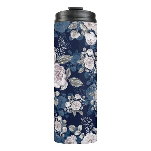 Roze Rozen Donkerblauw: Thermosbeker (Voorkant)