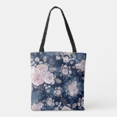 Roze Rozen Donkerblauw: Tote Bag (Achterkant)