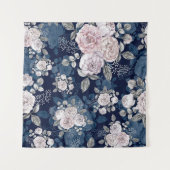 Roze Rozen Donkerblauw:  Wandkleed (Voorkant (horizontaal))