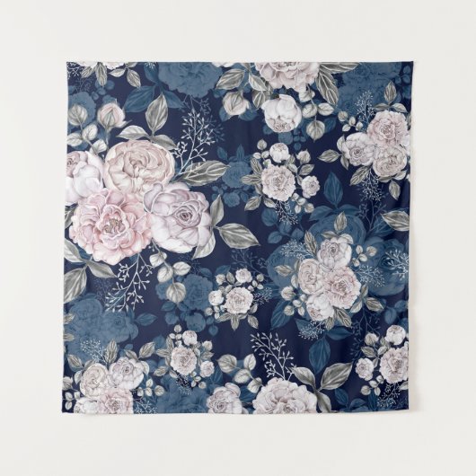 Roze Rozen Donkerblauw:  Wandkleed (Voorkant)
