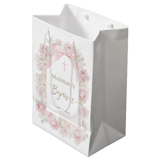 roze rozen | Doop Medium Cadeauzakje (Voorkant Gekanteld)