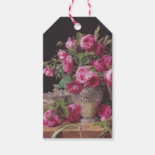 Roze Rozen (door Ferdinand Georg Waldmüller) Cadeaulabel (Voorkant)