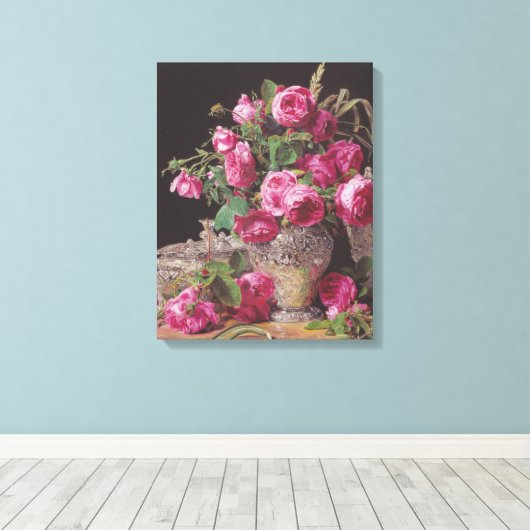 Roze Rozen (door Ferdinand Georg Waldmüller) Canvas Afdruk (Insitu (Houten vloer))