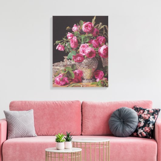 Roze Rozen (door Ferdinand Georg Waldmüller) Canvas Afdruk (Insitu (Woonkamer))