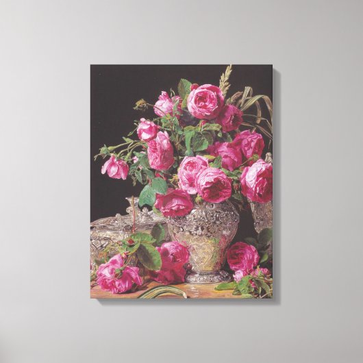 Roze Rozen (door Ferdinand Georg Waldmüller) Canvas Afdruk (Voorkant)