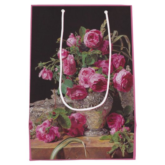 Roze Rozen (door Ferdinand Georg Waldmüller) Medium Cadeauzakje (Achterkant)
