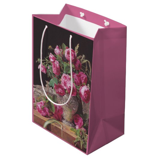 Roze Rozen (door Ferdinand Georg Waldmüller) Medium Cadeauzakje (Achterkant Gekanteld)