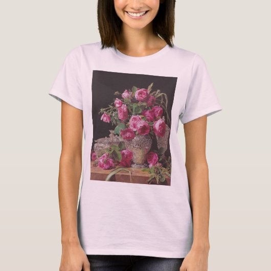 Roze Rozen (door Ferdinand Georg Waldmüller) T-shirt (Voorkant)