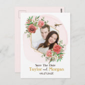 Roze rozen & Dragonfly Foto opslaan Datum Briefkaart (Voorkant / Achterkant)