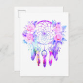 Roze Rozen Dreamcatcher Bloemendromen Aankondigingskaart (Voorkant / Achterkant)