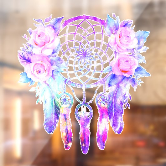 Roze Rozen Dreamcatcher Bloemendromen Raamsticker (Vel 2)