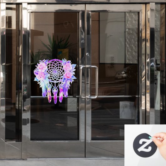 Roze Rozen Dreamcatcher Bloemendromen Raamsticker (Kantoordeur)