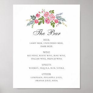 Roze rozen. Drink van Floral tuinbruiloft menu Poster