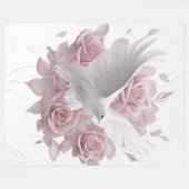 Roze Rozen + Duif Fleece Deken (Voorkant (Horizontaal))
